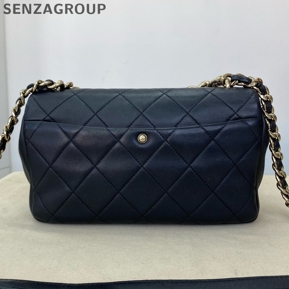 Chanel Black Gold Lambskin Quilted Chain Shoulder Bag - Classic Women's