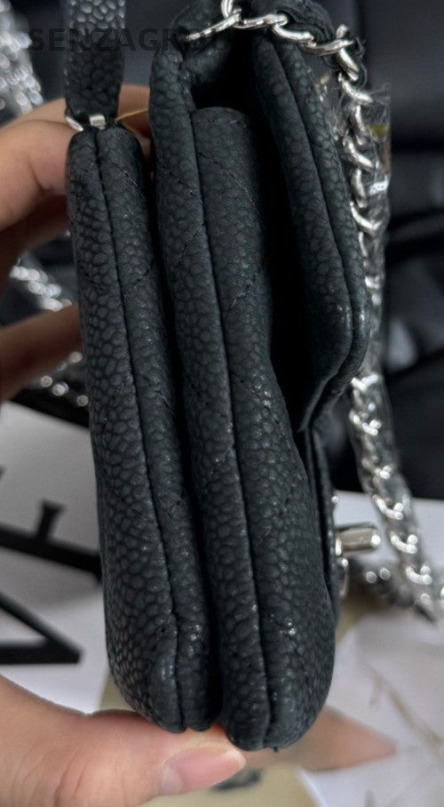 Chanel Classic Flap Chain Shoulder Bag Crossbody Black Silver Designer