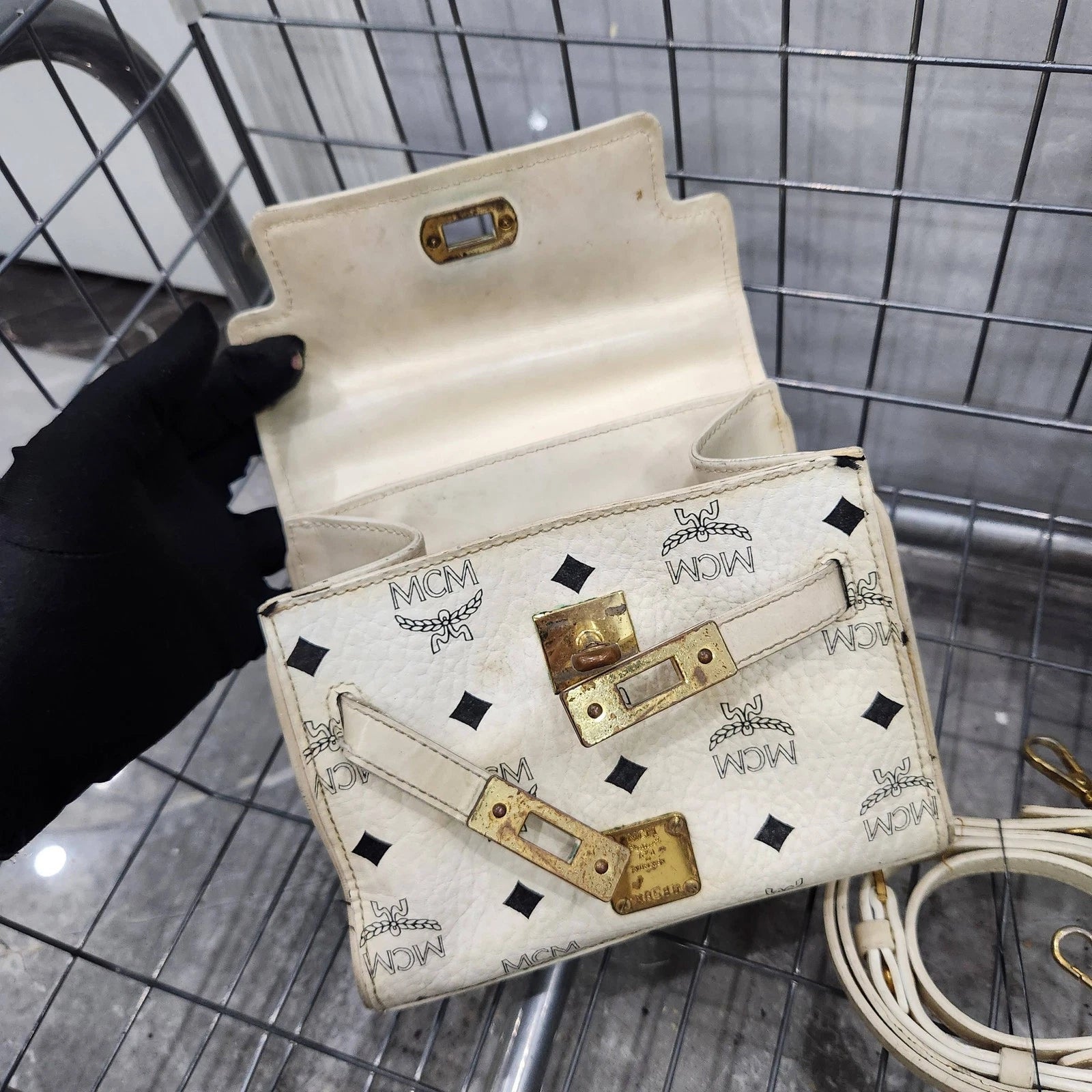 MCM White Monogram Mini Kelly Handbag Shoulder Crossbody Women