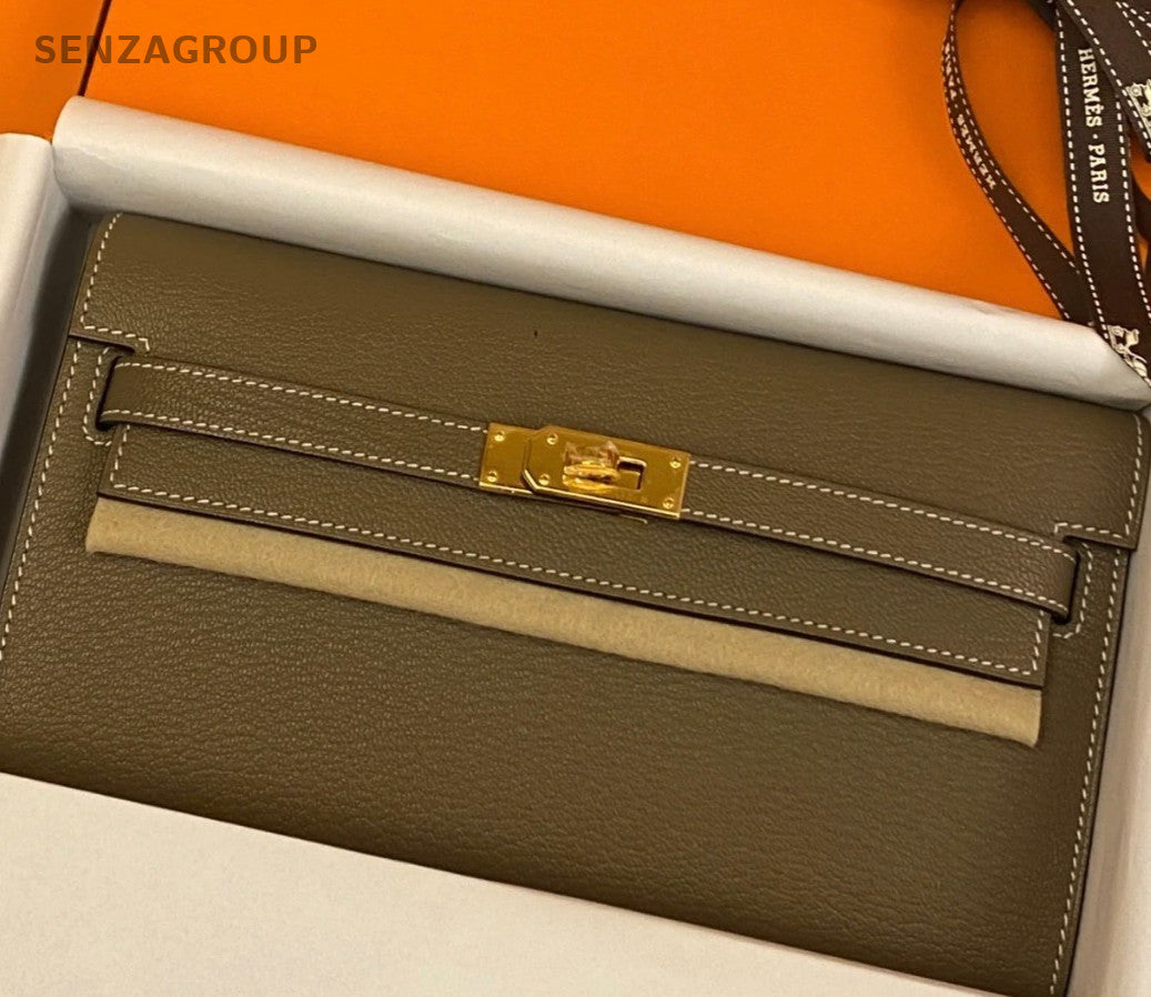 Hermes Kelly To Go Epsom Leather Shoulder Bag Gray Gold Women Classic