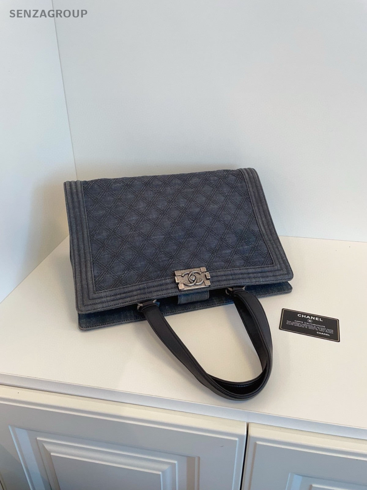 CHANEL Leboy Tote Leather Top Handle Shoulder Bag Women  Deep Blue