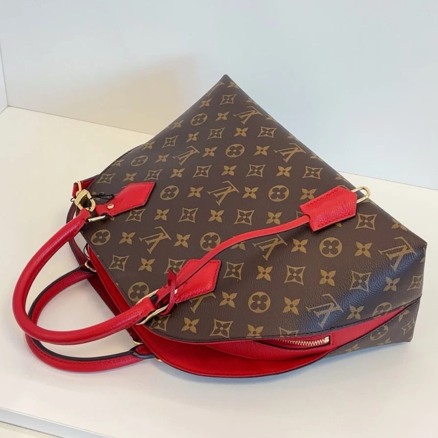 Louis Vuitton Alma BB Monogram Brown Red Shoulder Bag Top Handle Excellent