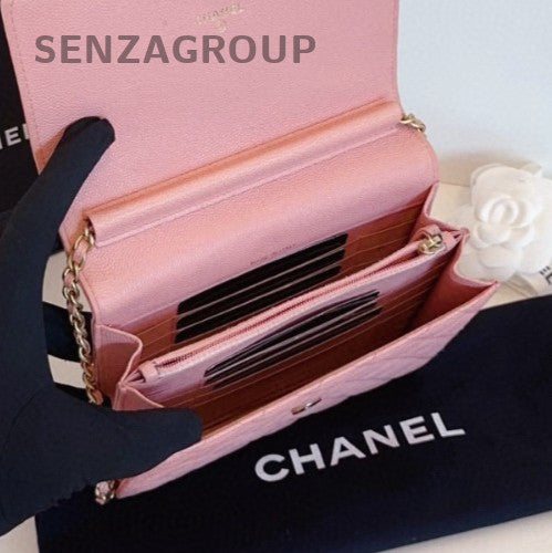 Chanel Leboy WOC Calfskin Chain Shoulder Bag Pink Gold Women Designer