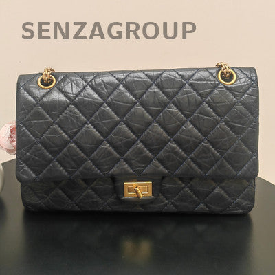 Chanel Classic Large Quilted Chain Shoulder Bag Black Gold Women's