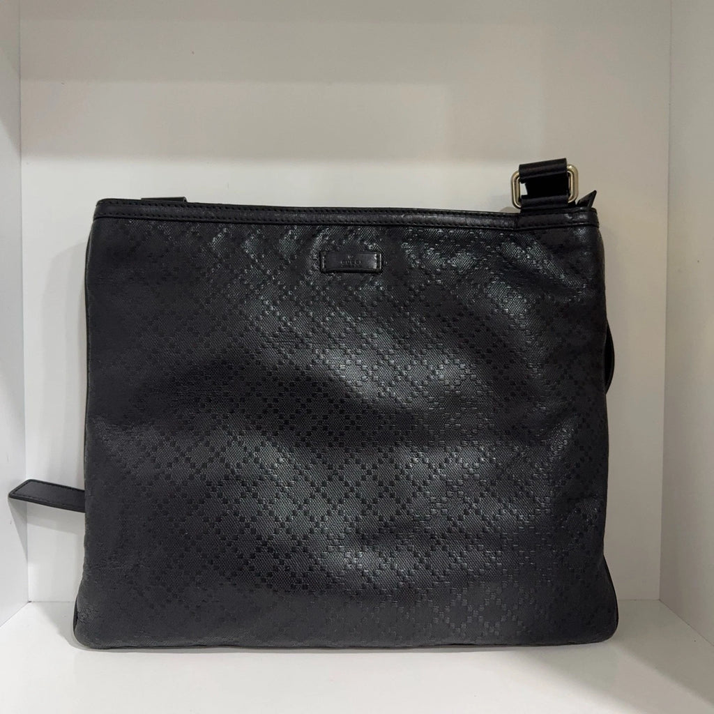 GUCCI Black Embossed Leather Messenger Shoulder Crossbody Bag For Women