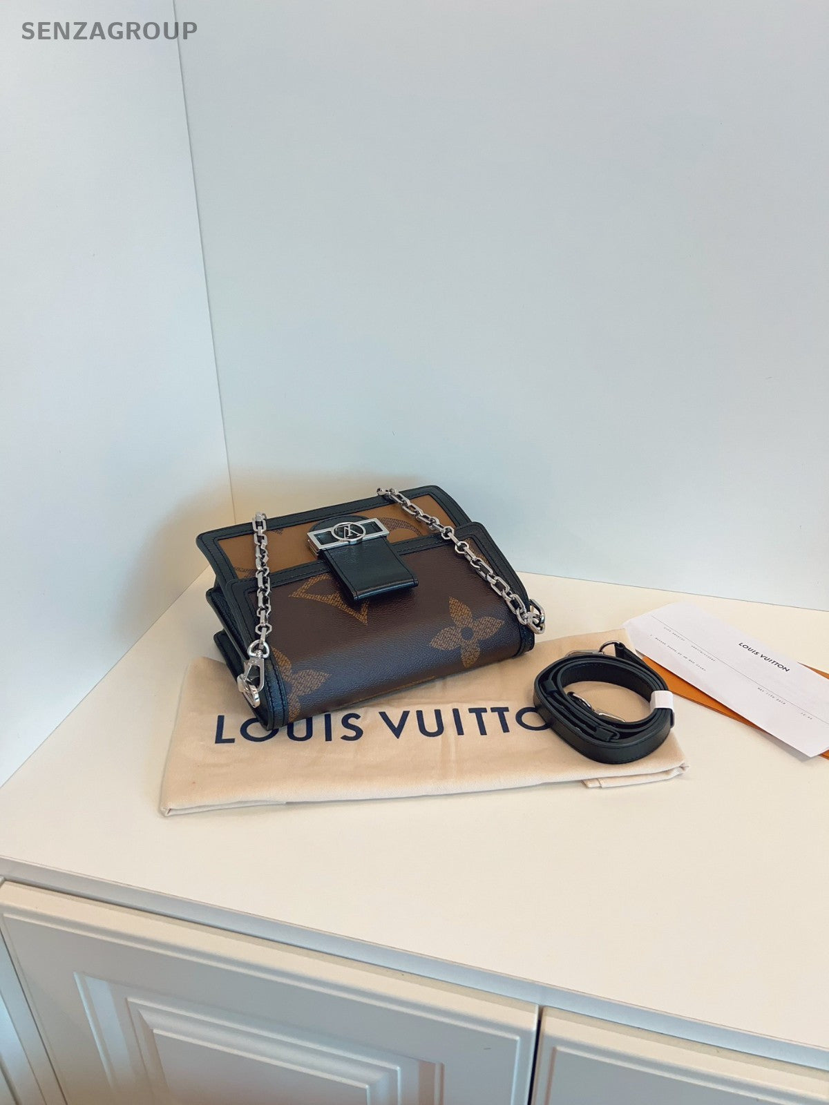 LOUIS VUITTON Monogram Black Brown Dauphine MM Shoulder Bag