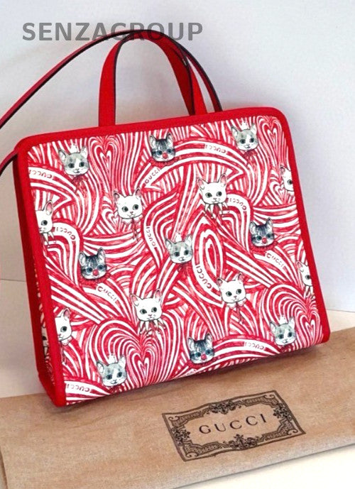 GUCCI tote Japan Limited Edition Hand-drawn Cat 2way Shoulder bag Red Women