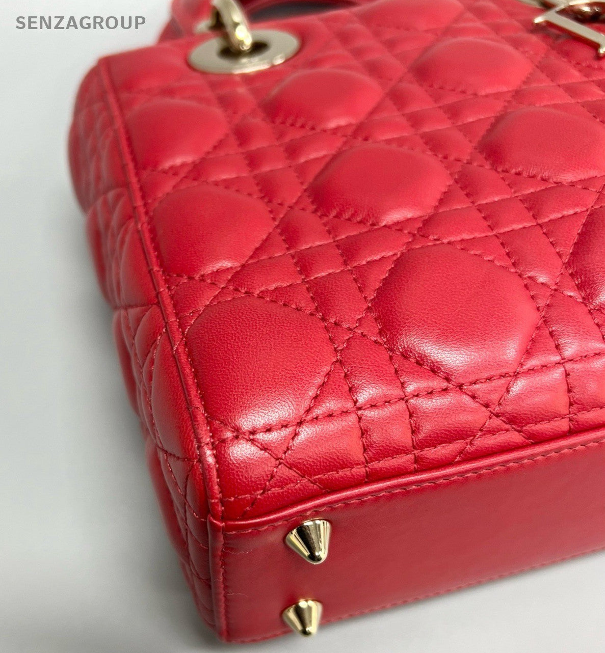 Christian Dior Lady Dior 2Way Crossbody Shoulder Bag Red Gold Women Classic
