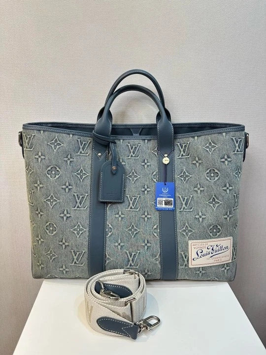 Louis Vuitton Vintage Monogram Denim Weekend Tote Bag For Women