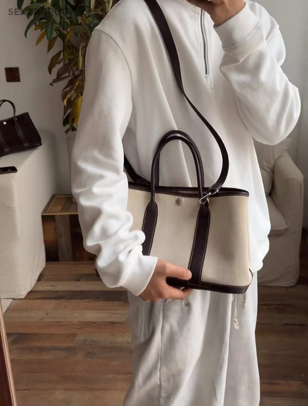 Hermes Garden Party 30 Tote Canvas 2way Shoulder Handbag