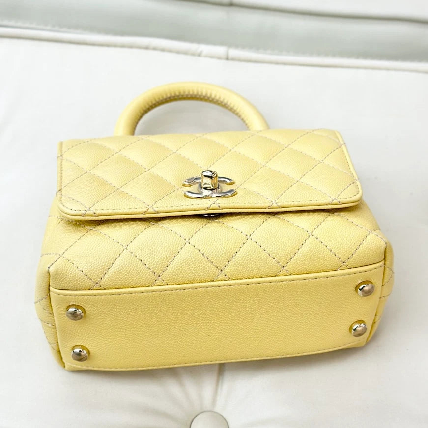 Chanel Coco Handle Mini Calfskin Top Handle Chain Crossbody Yellow Gold S