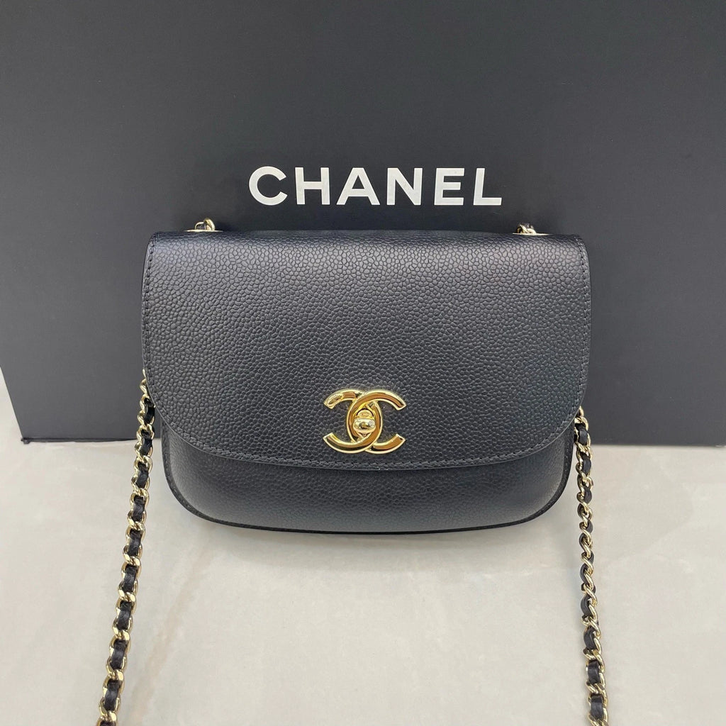 Chanel Caviar Leather Chain Black Shoulder Bag Crossbody Gold Hardware