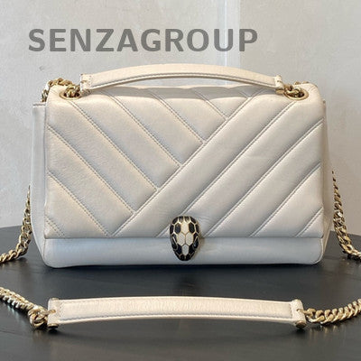 Bvlgari Serpenti Cabochon Chain Shoulder Crossbody Bag White