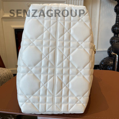 Dior Medium Toujours Bag White Gold Calfskin Cannage Handbag