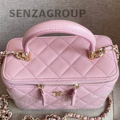 Chanel 24A Vanity Case Chain Shoulder Bag Pink Gold CC Logo