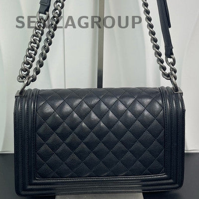 Chanel Le Boy Black Silver Quilted Calfskin Chain Shoulder Bag Classic