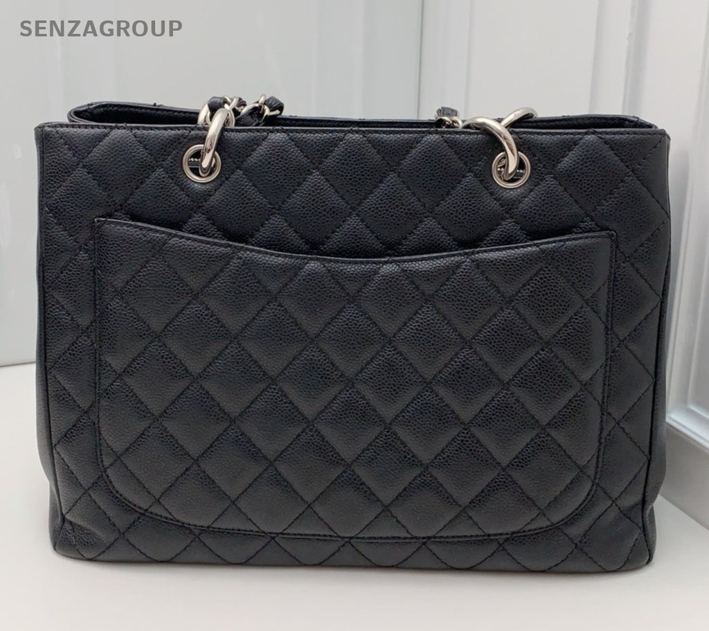 Chanel GST Chain Calfskin Shoulder Bag Black Silver Women Classic Diamond