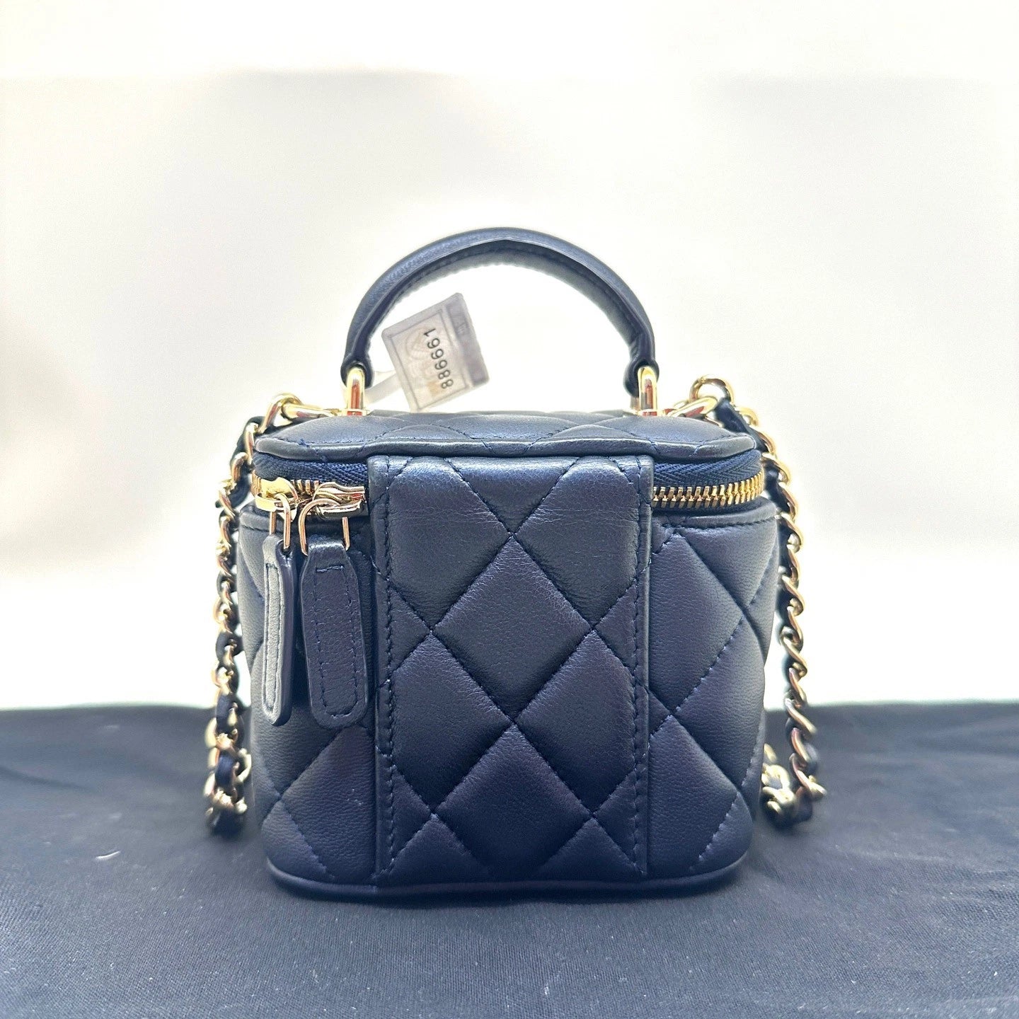 Chanel Vanity Gold Blue Crossbody Top Handle Excellent