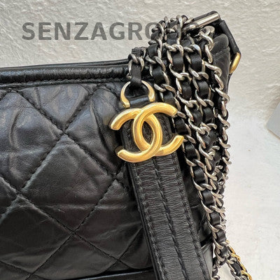 Chanel Gabrielle Hobo Bag Black Gold Small Chevron Chain Shoulder Bag