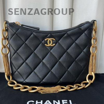 Chanel Black Gold Tassel Hobo Small Quilted Chain Shoulder Bag Classic