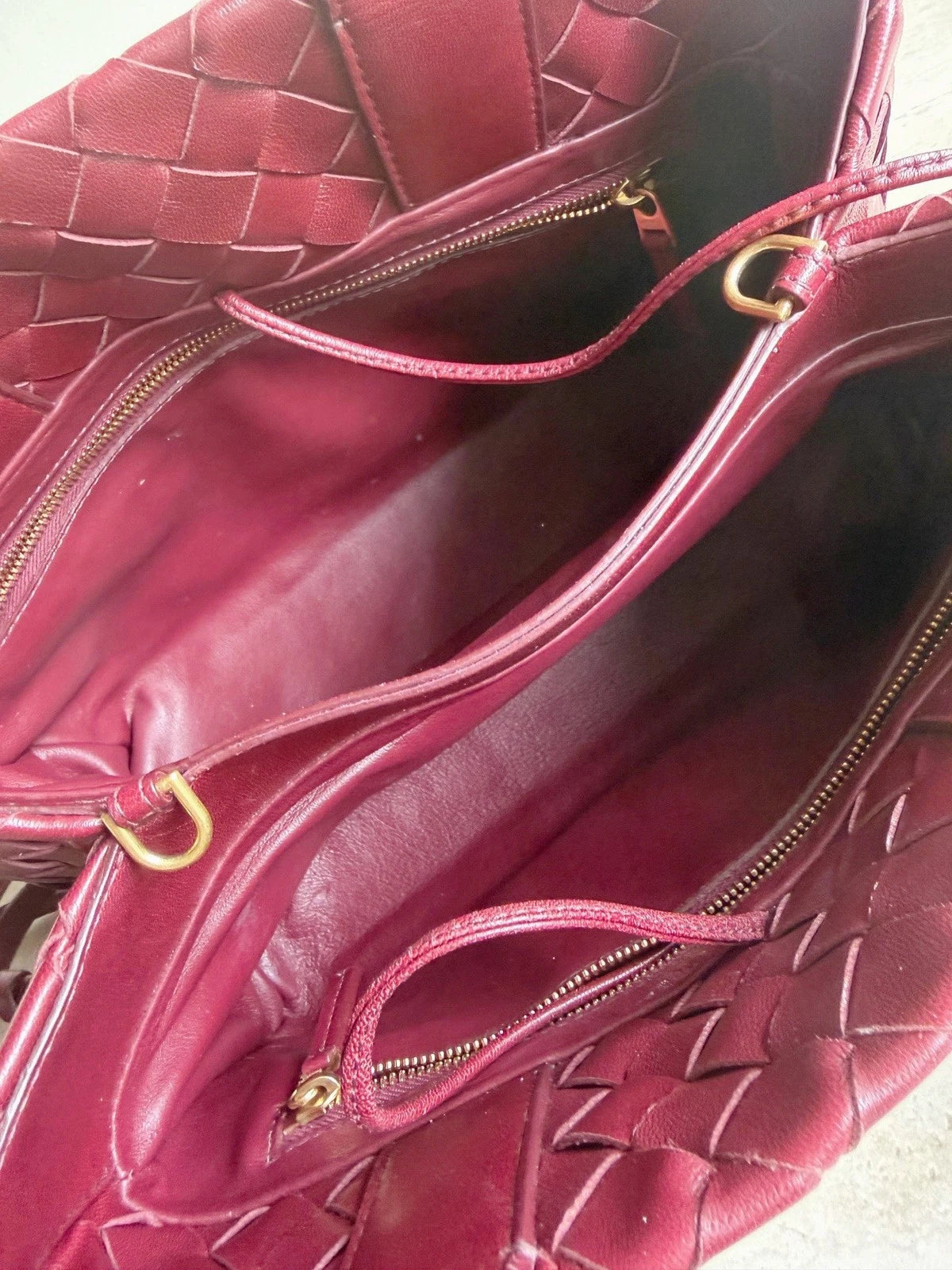 Bottega Veneta Intrecciato Leather 2Way Red Handbag Crossbody Gold Hardware