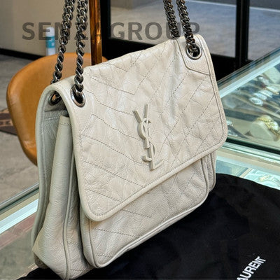 Saint Laurent Niki Medium Leather Chain Shoulder Bag Silver