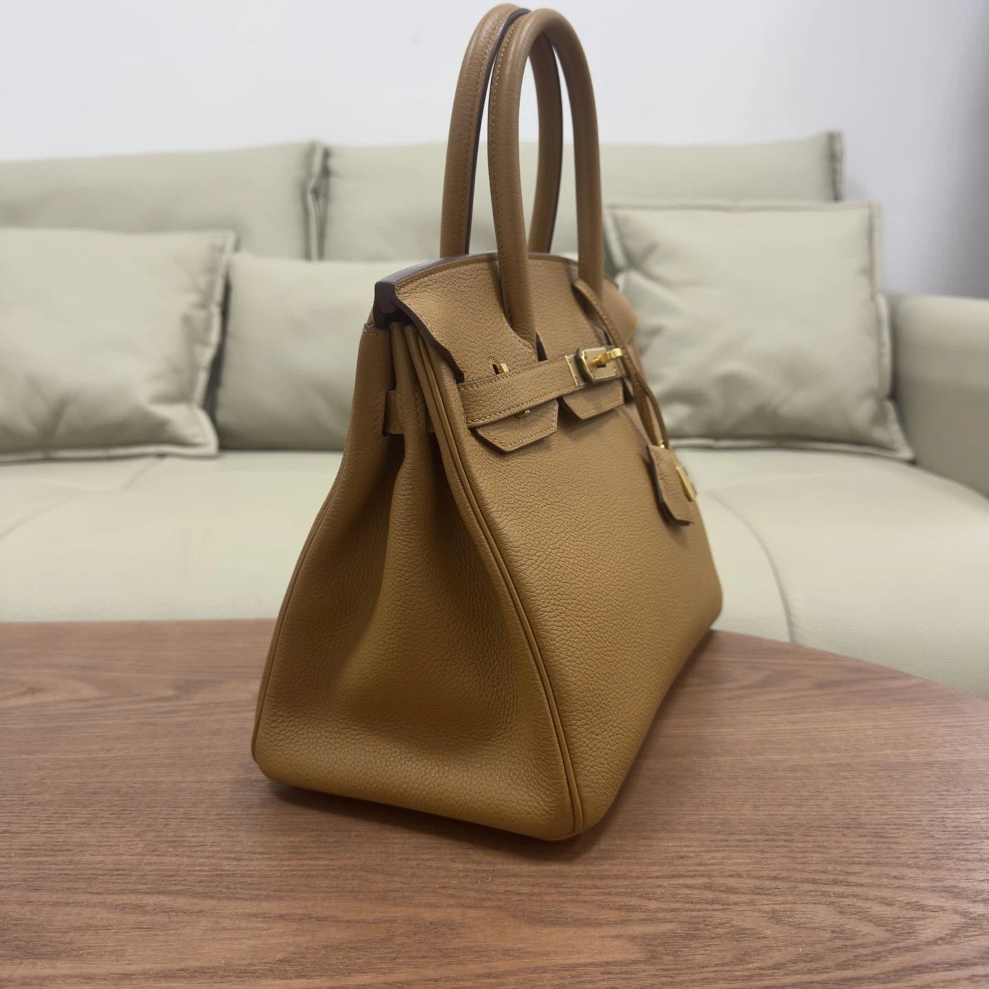 Hermes Birkin 30 Top Handle Brown Gold Women Classic
