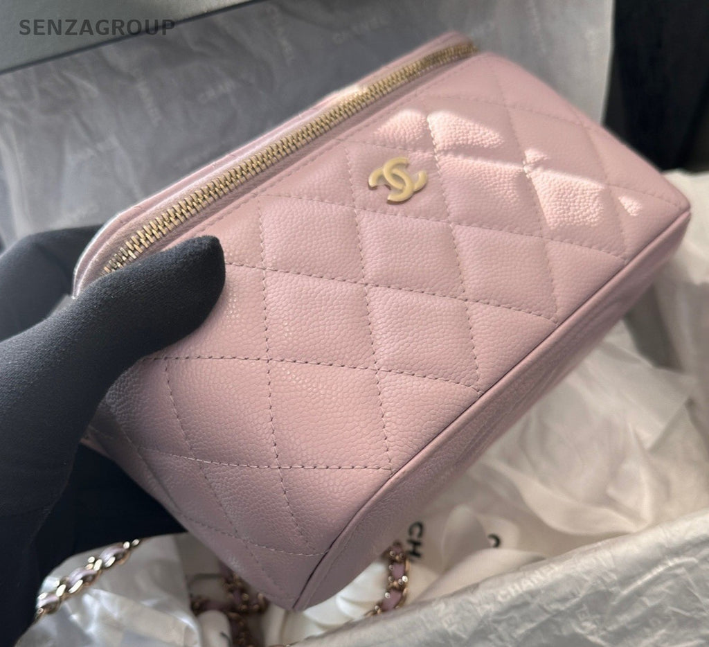 Chanel Vanity Case Chain Shoulder Bag Crossbody Pink Gold Diamond Women Classic