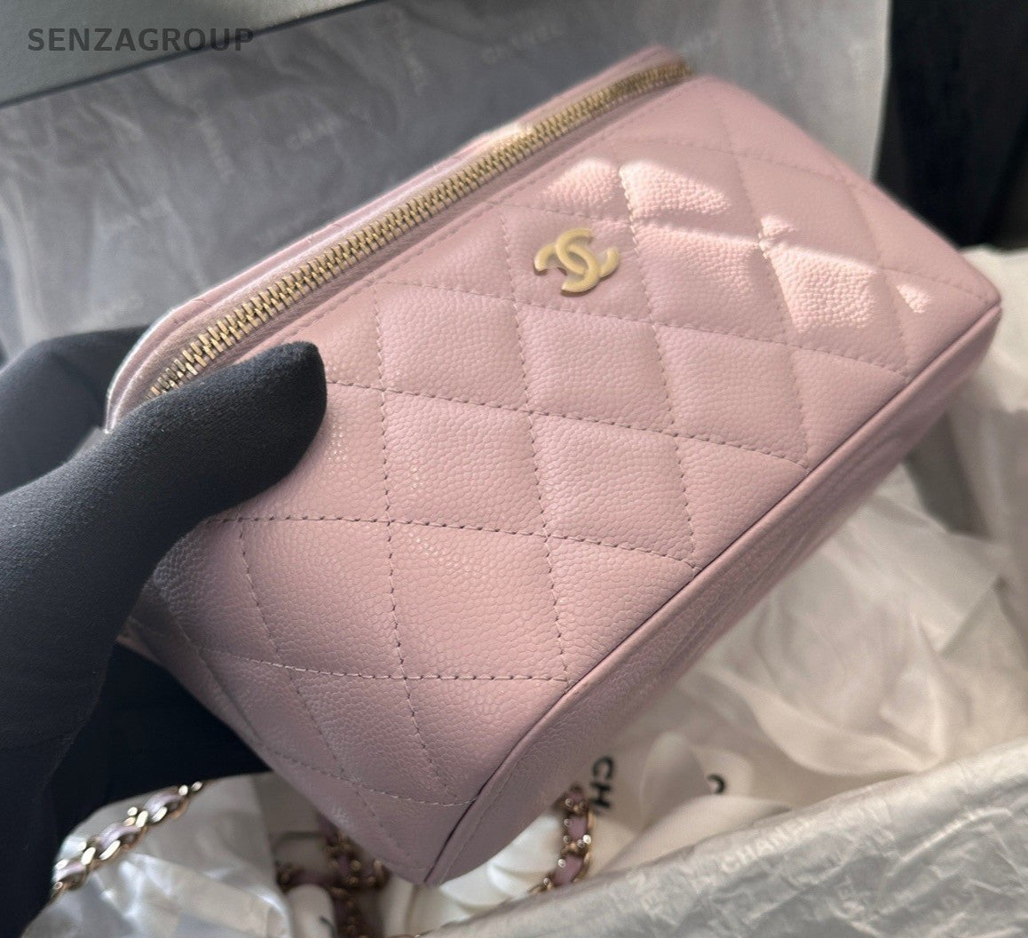 Chanel Vanity Case Chain Shoulder Bag Crossbody Pink Gold Diamond Women Classic