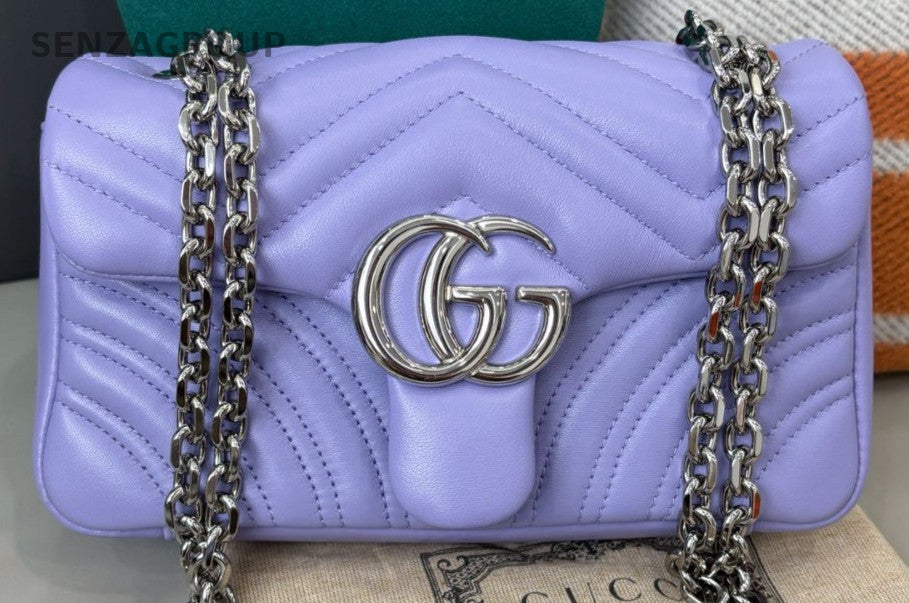 Gucci Marmont Chain Shoulder Bag Crossbody Purple Silver Women Classic
