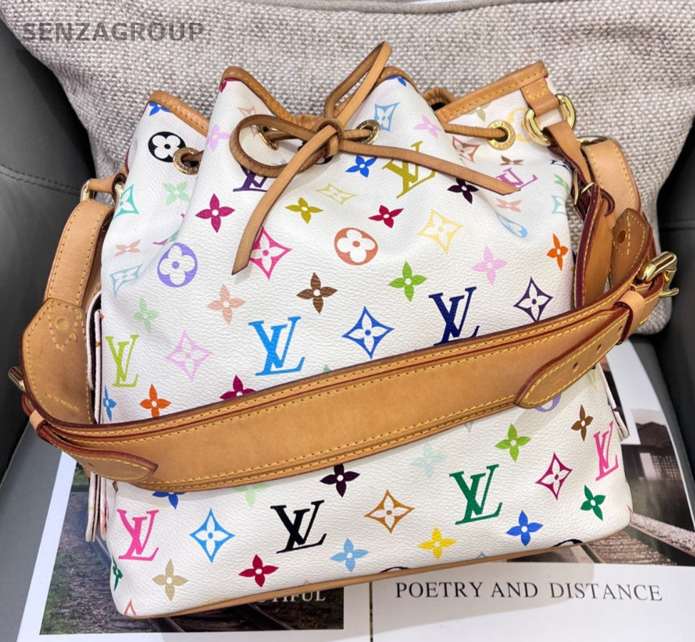 Louis Vuitton Monogram Bucket White Multicolor Gold Shoulder Bag Women Classic