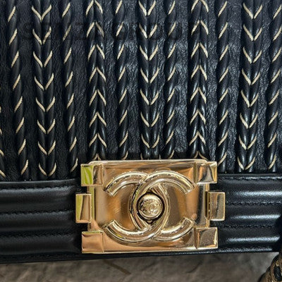 Chanel Le Boy Small Black Gold Chain Shoulder Bag Classic Fashion