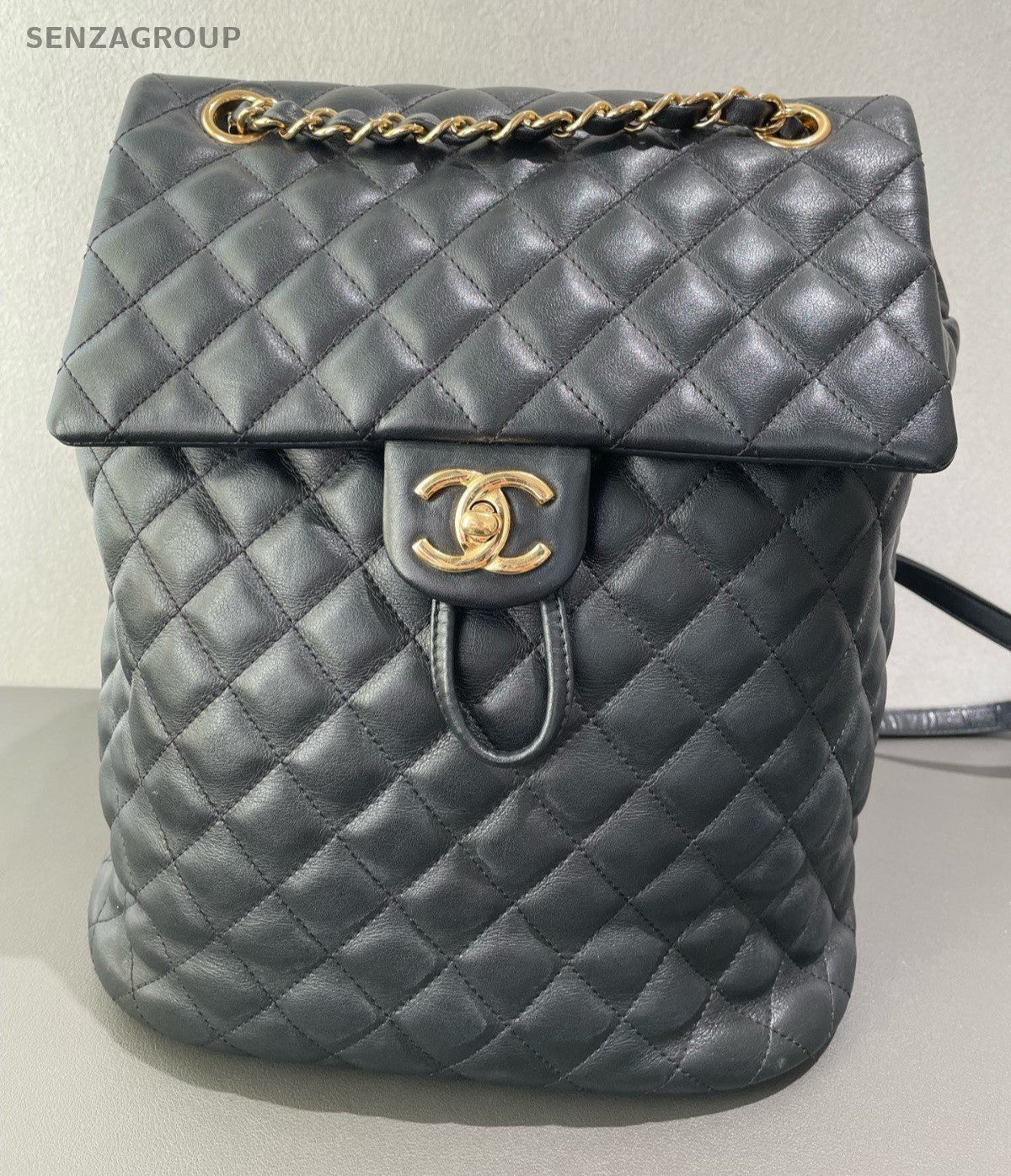 Chanel Salzburg Diamond Backpack Black Gold Unisex Adults Classic