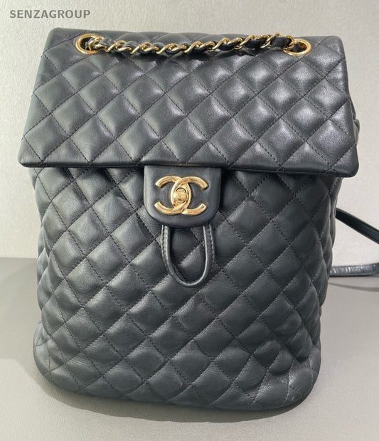 Chanel Salzburg Diamond Backpack Black Gold Unisex Adults Classic