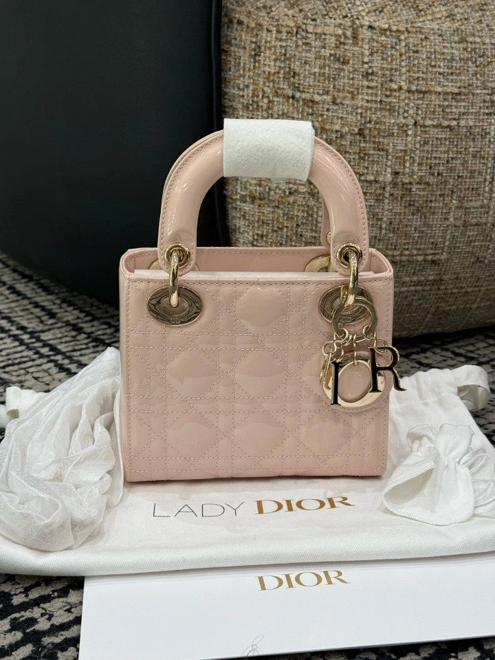 Dior Lady Dior Leather Pink Top Handle Excellent