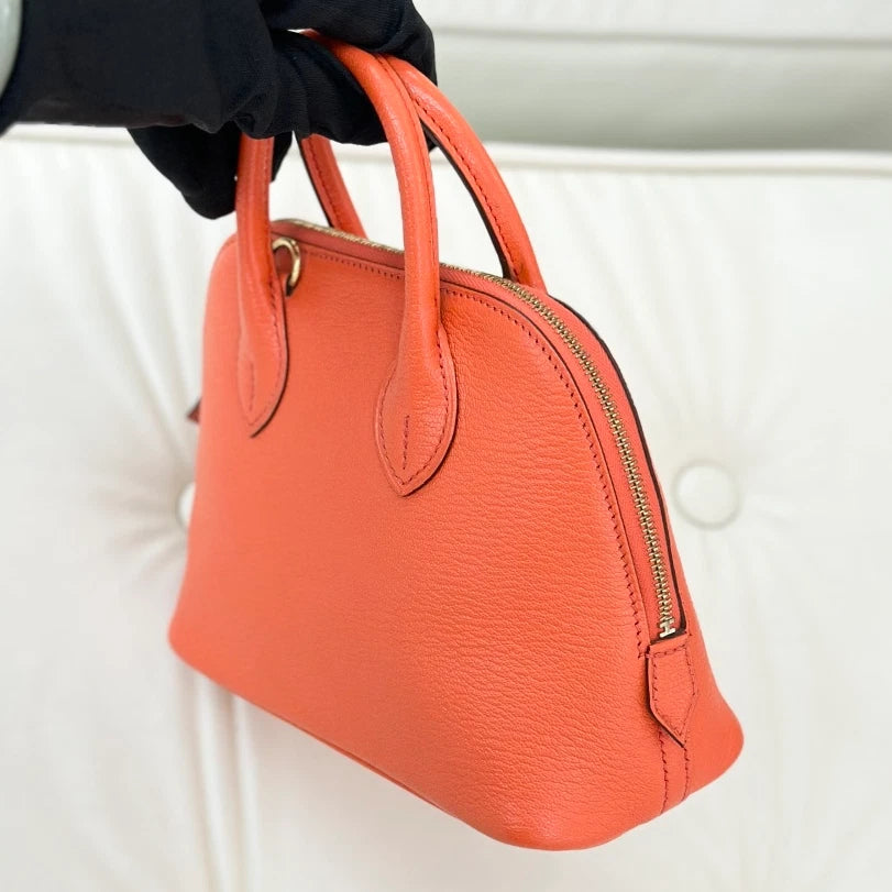 Hermes Bolide Mini Evercolor Top Handle Crossbody Bag Orange Gold Women S