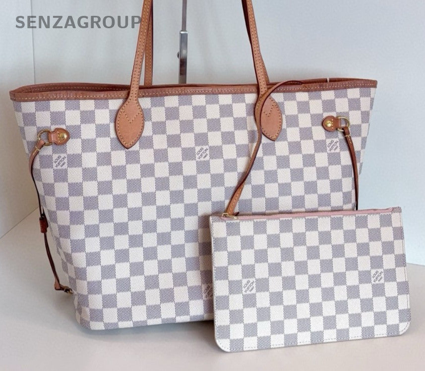 Louis Vuitton Neverfull MM Daimer Shoulder bag White Pink Women Classic