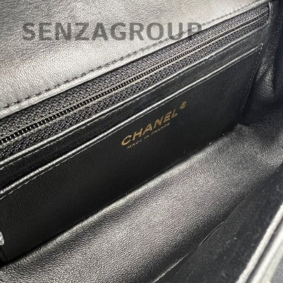 Chanel 21C Mini Classic Flap Black Gold Lambskin Chain Shoulder Bag