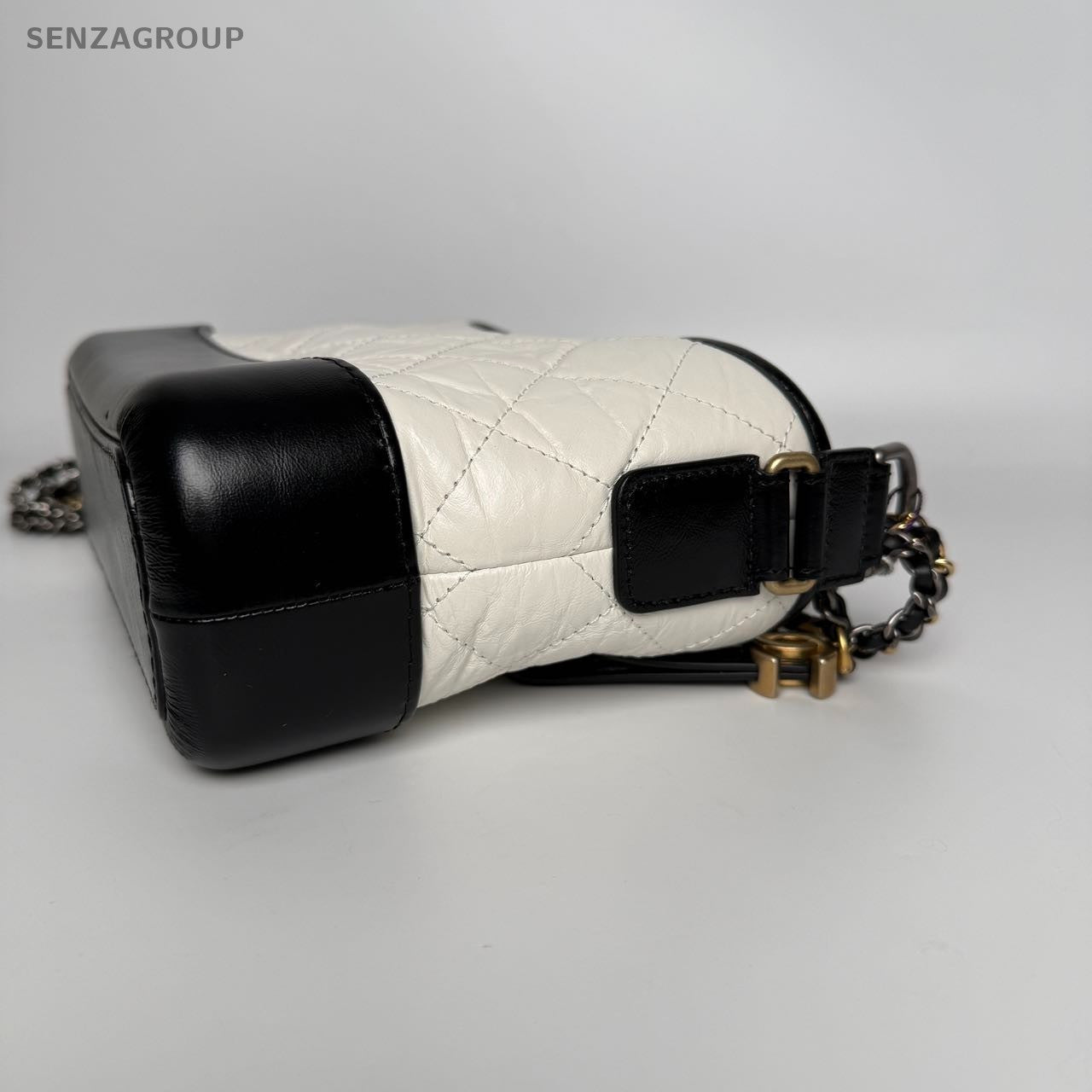 SJ0001 Chanel Gabrielle Small Hobo Bag in Black & White Quilted Leather