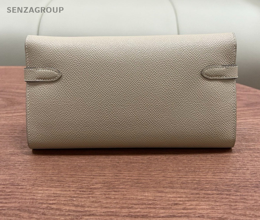 Hermes Kelly Long Wallet Gray Silver Women