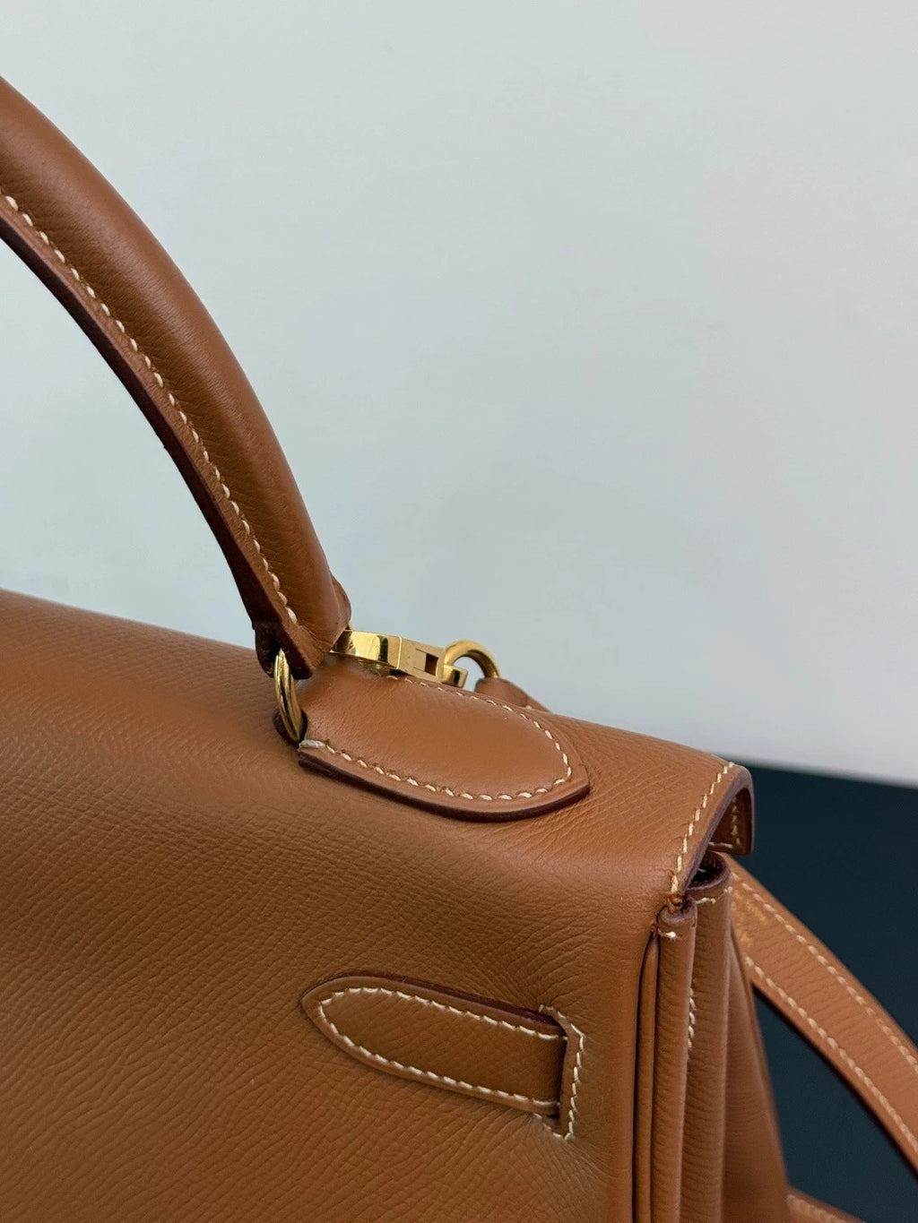 Authentic Hermes Kelly 32 Courchevel Tote Top Handle Crossbody Bag Brown GHD