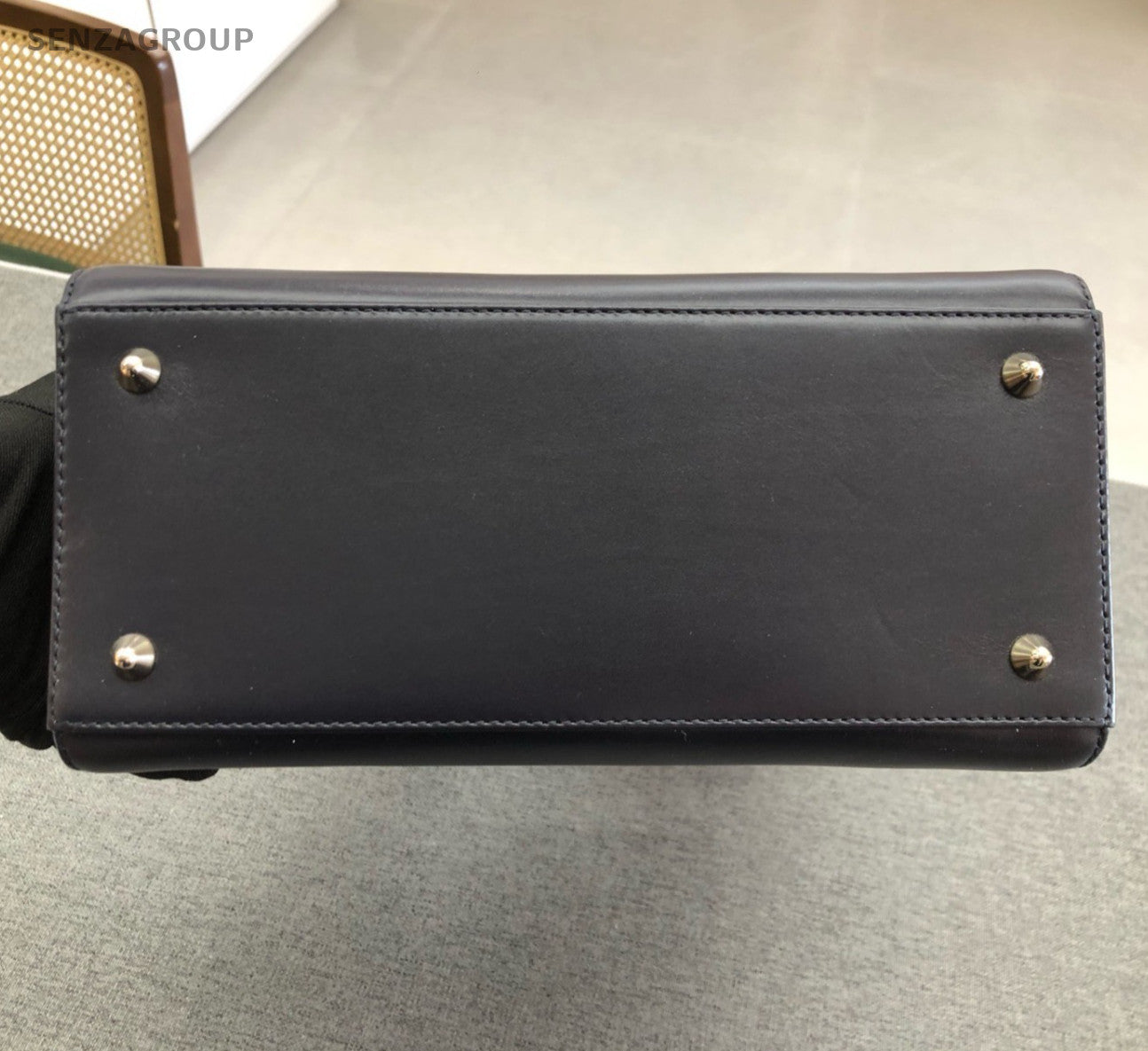 Christian Dior Lady Dior 2Way Top Handle Bag Black Blue Gold Women Classic