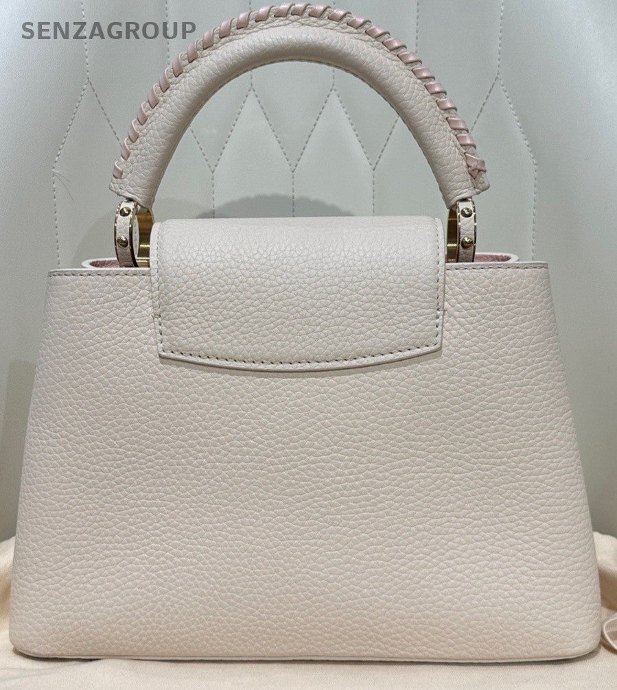 Louis Vuitton Capucines BB Top Handle Bag Crossbody Cream Color Gold Used Women