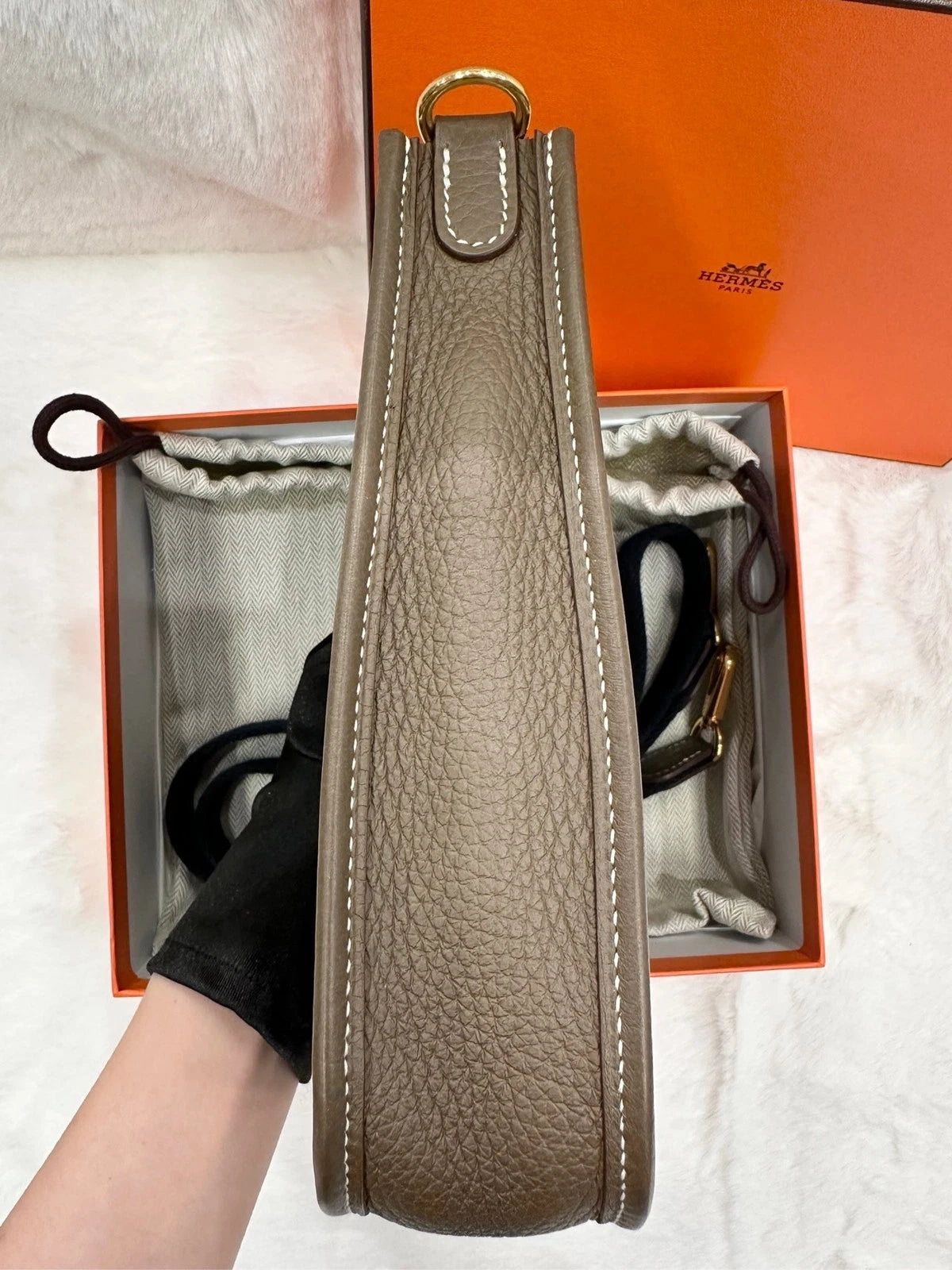 Hermes Leather Grey Mini Evelyn Shoulder Bag for Women