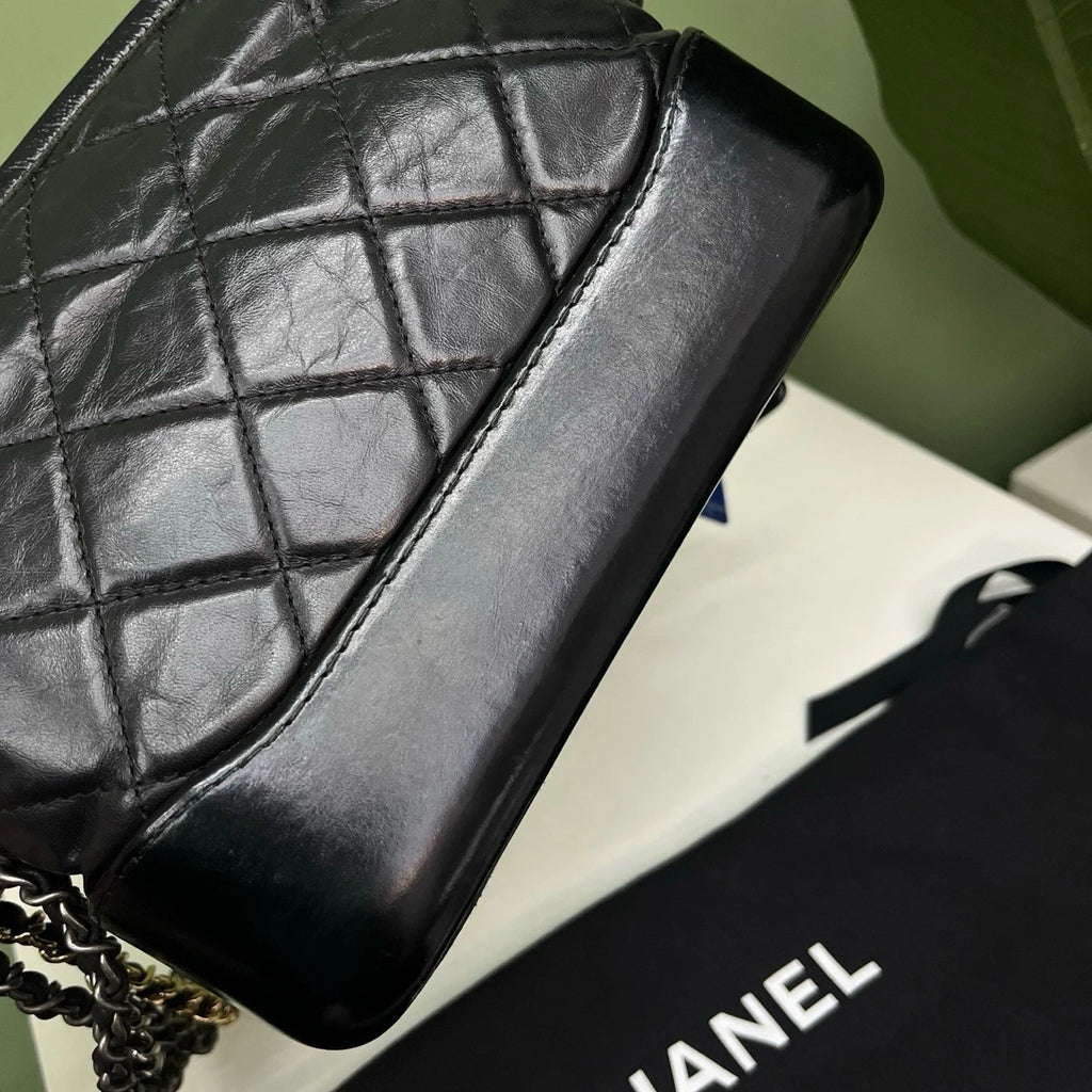 Chanel Gabrielle PM Black Gold Chain Crossbody Shoulder Bag Diamond Women