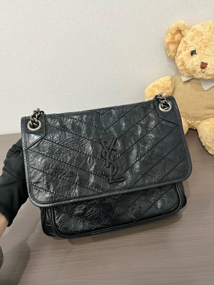 YSL Black Medium Niki Chain Shoulder Crossbody Bag For Women