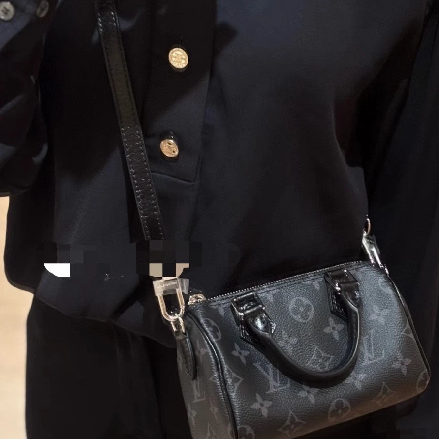 Louis Vuitton Speedy Nano Monogram Top Handle Crossbody Bag Black Women S