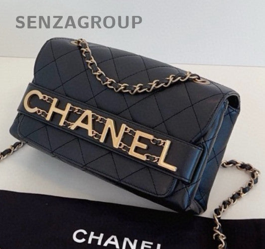 Chanel Diamond PM Chain Shoulder Bag Crossbody Black Gold Women Classic