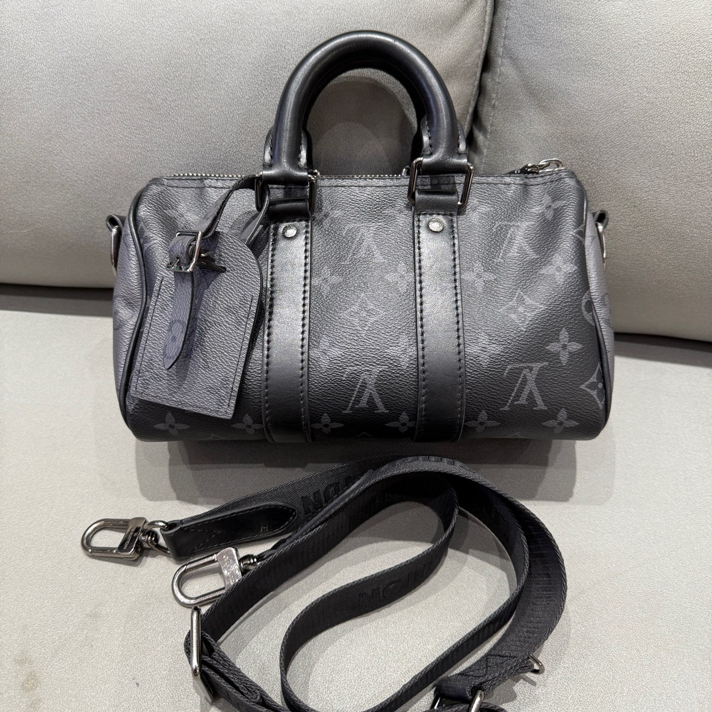 Louis Vuitton Keepall 25 Black Silver Hand Carry Shoulder Bag Unisex Classic