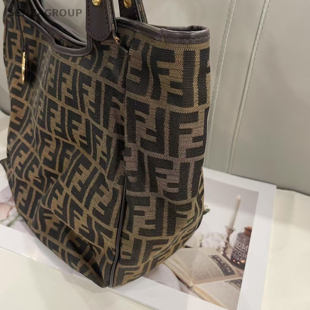 Fendi FF Logo Tote Monogram Shoulder bag Brown Women Canvas